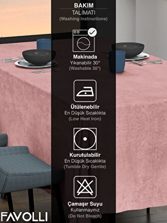 FAVOLLİ Kadife Dokulu Açık Pembe Renk Masa Örtüsü