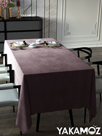 Yakamoz Tatlı Pembe Rengi Kadife Dokulu Masa Örtüsü  Dertsiz Velvet Touch Serisi 
