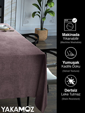 Yakamoz Tatlı Pembe Rengi Kadife Dokulu Masa Örtüsü  Dertsiz Velvet Touch Serisi 