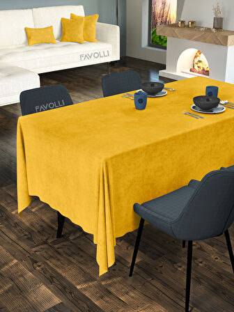 FAVOLLİ Kadife Dokulu Güneş Sarısı Masa Örtüsü