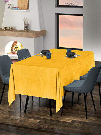 FAVOLLİ Kadife Dokulu Güneş Sarısı Masa Örtüsü