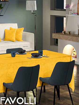 FAVOLLİ Kadife Dokulu Güneş Sarısı Masa Örtüsü