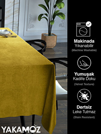 Yakamoz Güneş Sarısı Kadife Dokulu Masa Örtüsü  Dertsiz Velvet Touch Serisi 