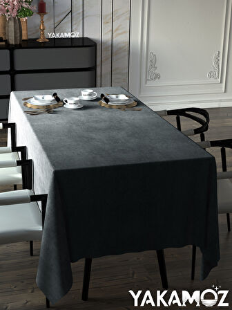 Yakamoz Gümüş Grisi Kadife Dokulu Masa Örtüsü  Dertsiz Velvet Touch Serisi 