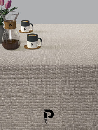 PERLE Taş Rengi Keten Dokulu Masa Örtüsü