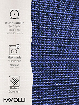 FAVOLLİ Keten Dokulu Lacivert Masa Örtüsü Dertsiz