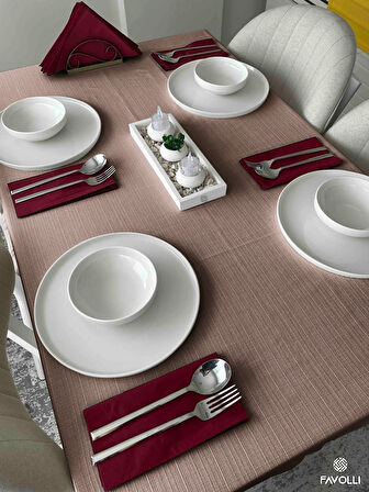 FAVOLLİ Keten Dokulu Bej Masa Örtüsü Dertsiz