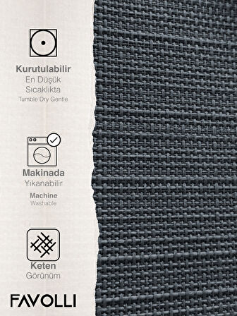 FAVOLLİ Keten Dokulu Koyu Gri Masa Örtüsü Dertsiz