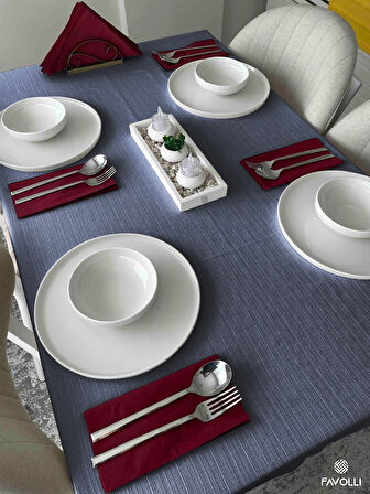 FAVOLLİ Keten Dokulu İndigo Masa Örtüsü Dertsiz