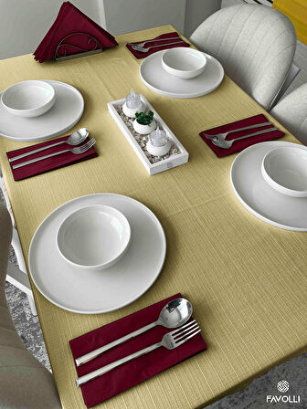 FAVOLLİ Keten Dokulu Yağ Yeşili Masa Örtüsü Dertsiz