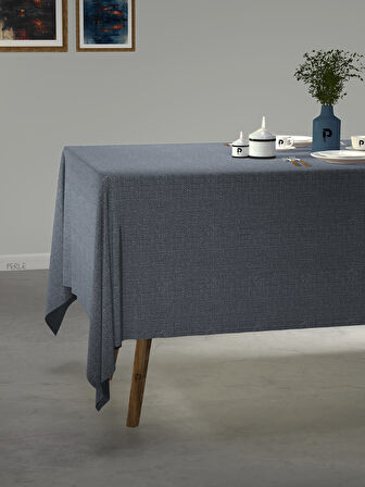 PERLE Koyu İndigo Rengi Keten Dokulu Masa Örtüsü