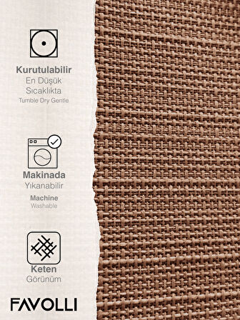 FAVOLLİ Keten Dokulu Açık Kahverengi Masa Örtüsü Dertsiz