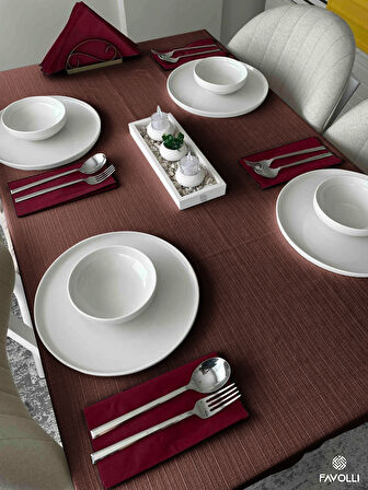 FAVOLLİ Keten Dokulu Kahverengi Masa Örtüsü Dertsiz