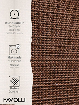 FAVOLLİ Keten Dokulu Kahverengi Masa Örtüsü Dertsiz