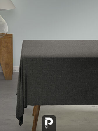 PERLE Koyu Gri Keten Dokulu Masa Örtüsü