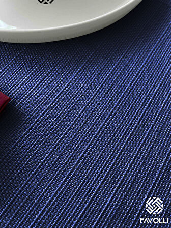 FAVOLLİ Keten Dokulu Lacivert Masa Örtüsü Dertsiz
