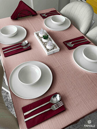 FAVOLLİ Keten Dokulu Soft Pembe Masa Örtüsü Dertsiz