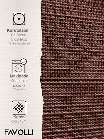 FAVOLLİ Keten Dokulu Kiremit Rengi Masa Örtüsü Dertsiz