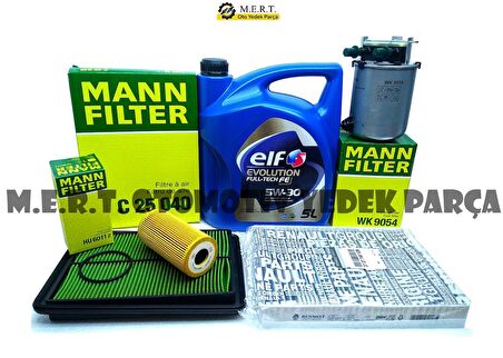 Renault Kadjar 1.6 Dci Yağ Bakım Filtre Seti 2015-2018 Mann + Elf
