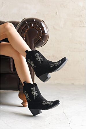 Kadın Sidney Nakışlı Kovboy Bot - Siyah