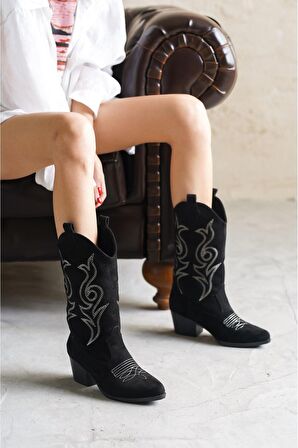 Kadın Darel Kovboy Çizme - Siyah Süet