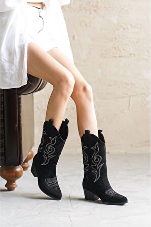 Kadın Darel Kovboy Çizme - Siyah Süet