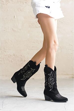 Kadın Darel Kovboy Çizme - Siyah Süet