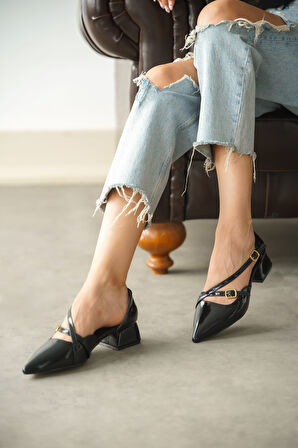 Kadın Pier Kısa Topuklu Ayakkbı - siyah-rugan