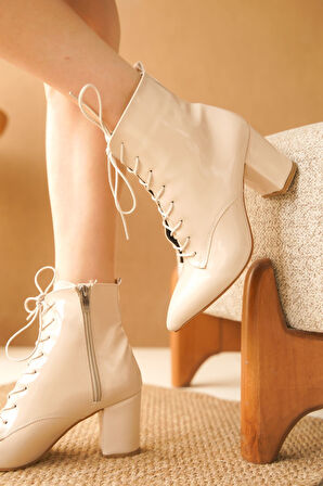 Kadın Candy Topuklu Bağcıklı Bot - Ten-Rugan