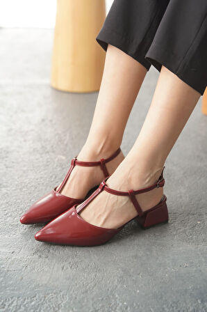 Kadın Moment Kısa Topuku Ayakkabı - Bordo-Rugan