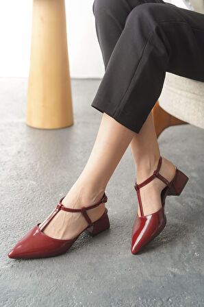 Kadın Moment Kısa Topuku Ayakkabı - Bordo-Rugan