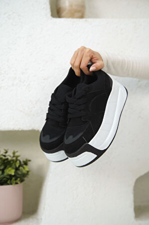 Kadın Gusto Kalın Tabanlı Spor Ayakkabı - Siyah Beyaz