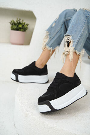 Kadın Gusto Kalın Tabanlı Spor Ayakkabı - Siyah Beyaz