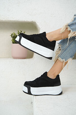 Kadın Gusto Kalın Tabanlı Spor Ayakkabı - Siyah Beyaz