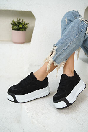 Kadın Gusto Kalın Tabanlı Spor Ayakkabı - Siyah Beyaz