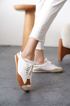 Kadın Boeno Spor Ayakkabı - Beyaz-Kahve