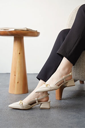 Kadın Goches Kısa Topuklu Ayakkabı - Ten Deri