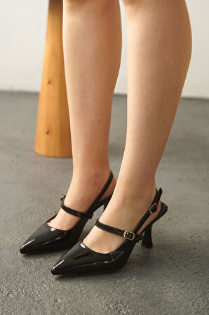 Kadın Despero Tokalı Topuklu Ayakkabı  - siyah-rugan