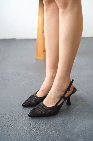 Kadın Dveyn Fileli Topuklu Ayakkabı  - Siyah