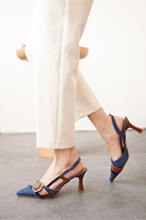 Kadın Nero Kot Taşlı  Topuklu Ayakkabı - Kot