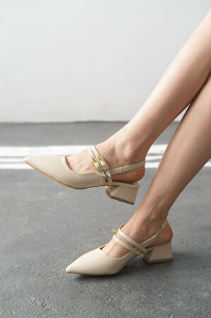 Kadın Gray Tokalı Kısa Topuk Ayakkabı - Ten Deri