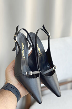 Kadın Deplay Tokalı Kısa Topuklu Ayakkabı - siyah-deri