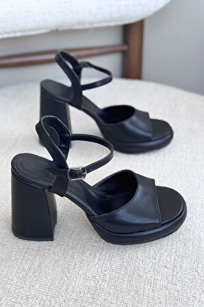 Kadın Andre Platformlu Topuklu Ayakkabı - siyah-deri