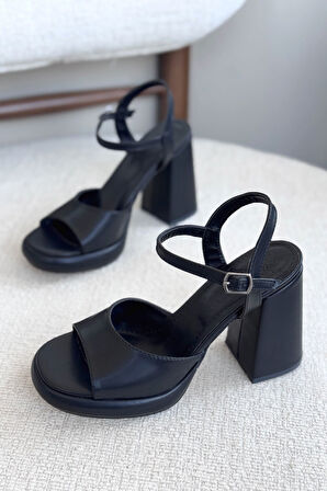 Kadın Andre Platformlu Topuklu Ayakkabı - siyah-deri