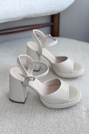 Kadın Andre Platformlu Topuklu Ayakkabı - Ten Deri