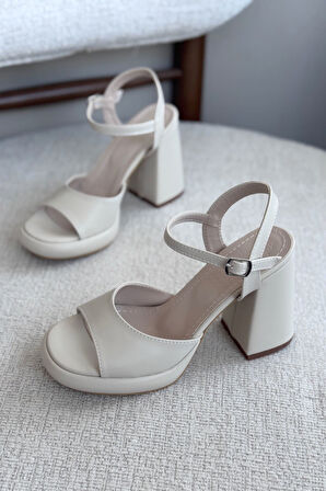 Kadın Andre Platformlu Topuklu Ayakkabı - Ten Deri