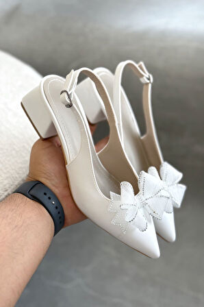 Kadın Howen Kısa Topuklu Ayakkabı - Beyaz-Deri