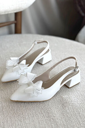 Kadın Howen Kısa Topuklu Ayakkabı - Beyaz-Deri