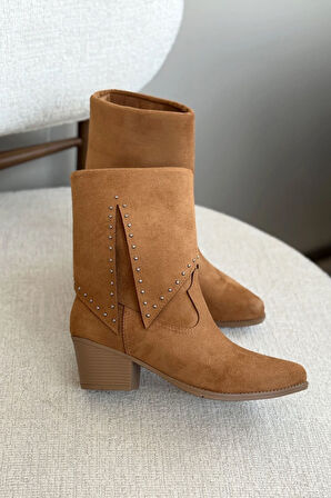 Kadın Bongo Troklu Kovboy Bot - Taba Süet