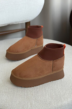 Kadın Royal Streç Kısa Bot - Taba Süet